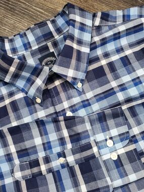 Brooks Brothers Button Down Shirt Mens 2XL Blue Check Cotton Long Sleeve  Plaid